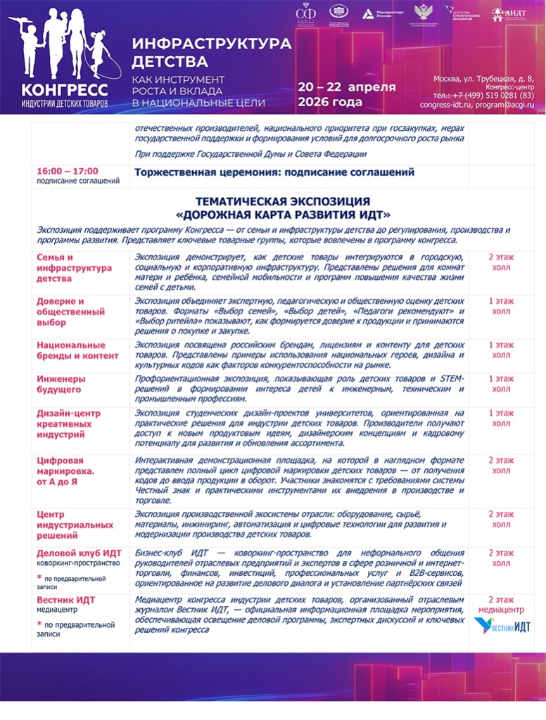 Программа Конгресса индустрии детских товаров (20–22 апреля 2026 г.)