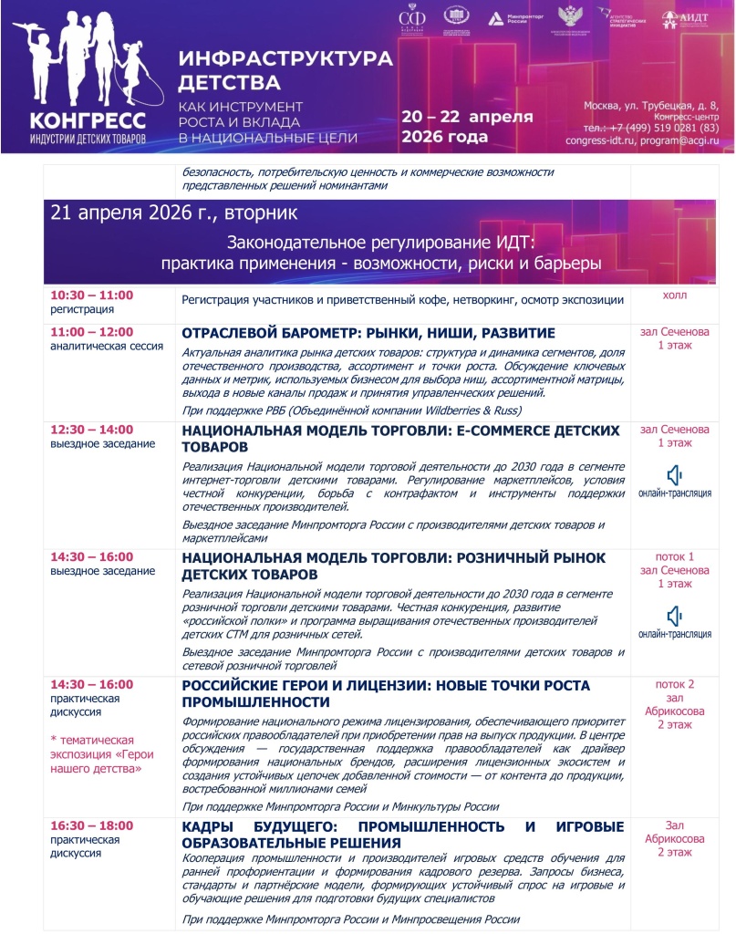 Программа Конгресса индустрии детских товаров (20–22 апреля 2026 г.)